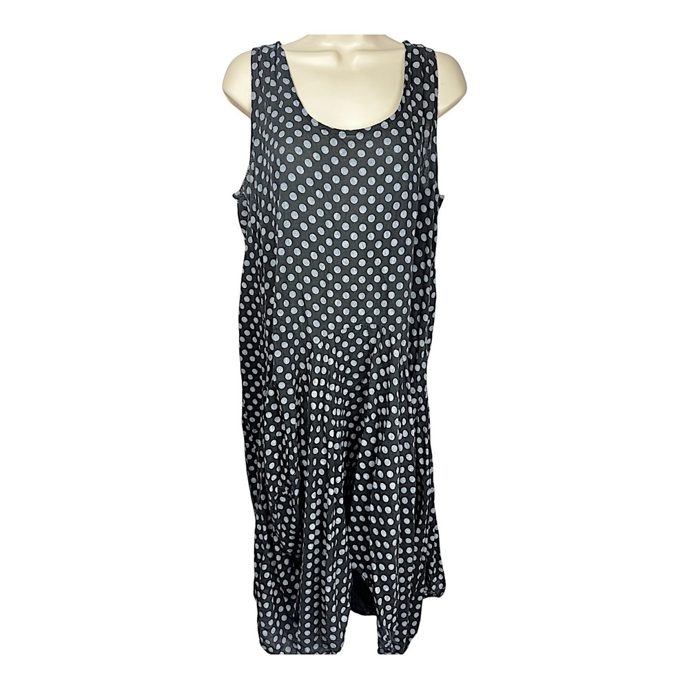 Made In Italy One Size‎ Black Gray Dress Bubble Hem Flowy Artsy Boho Lagenlook